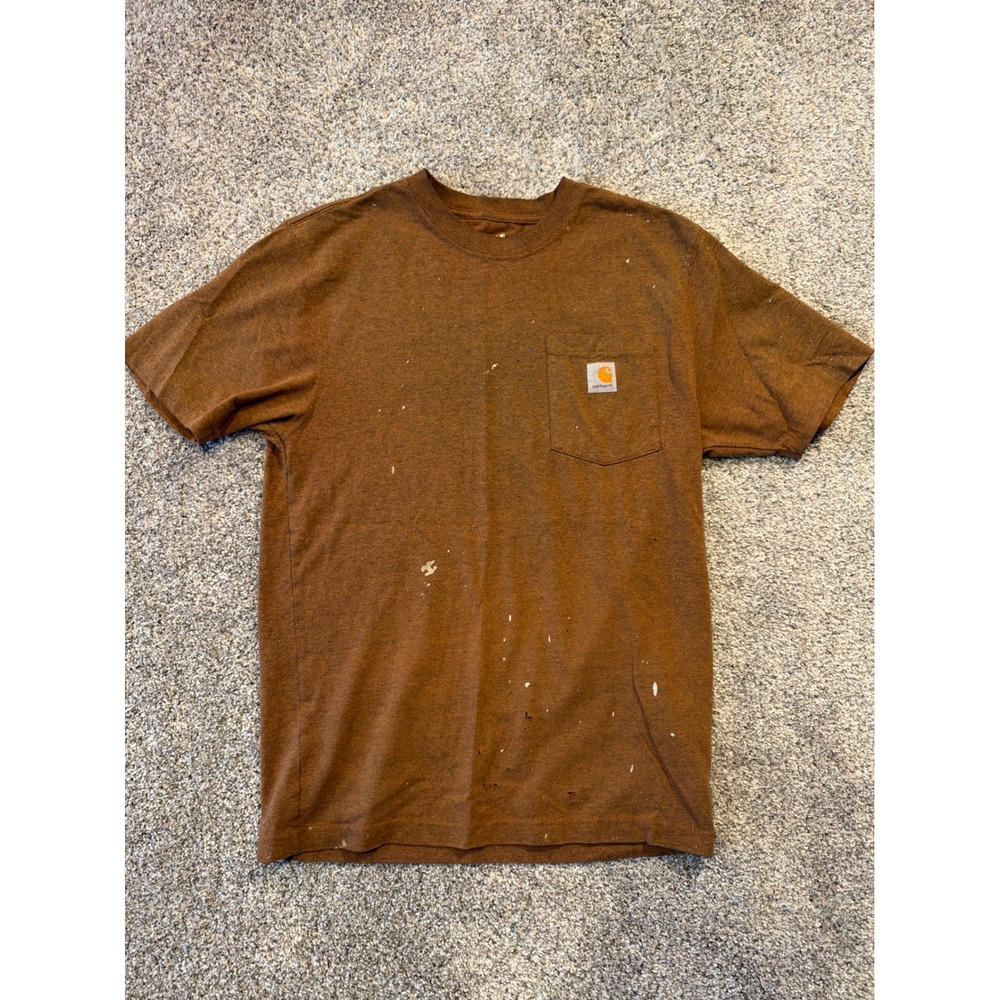 Carhartt Pocket T-Shirt Mens S Brown K87 Loose Fit Paint Splatter Distressed *